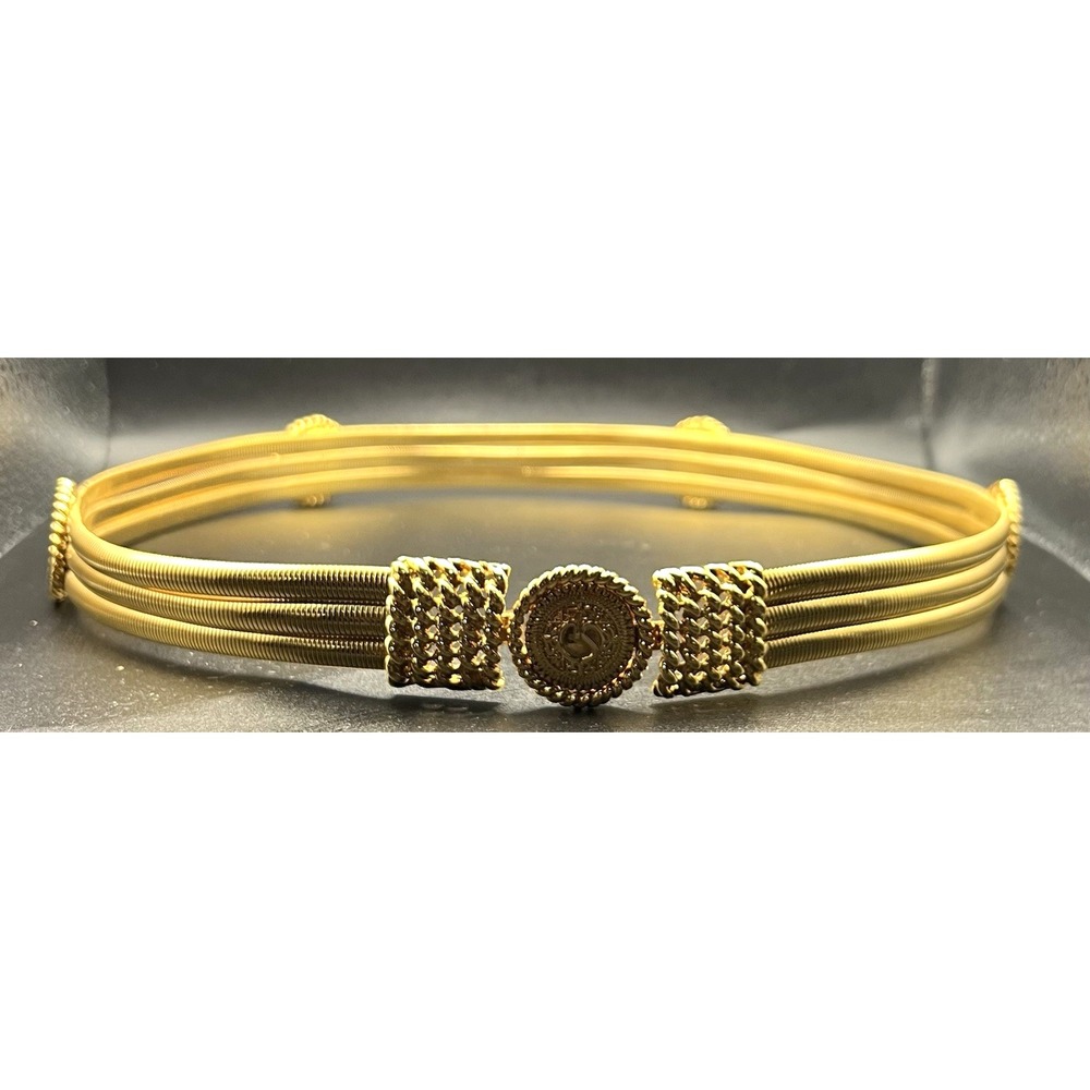 Vintage St John Gold Toned Stretchy Coil Belt with Rhinestone Medallions